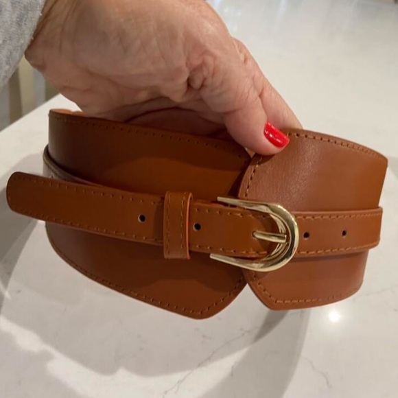 PU Wide Brown Belt Gold Tone Buckle - Picture 10 of 11